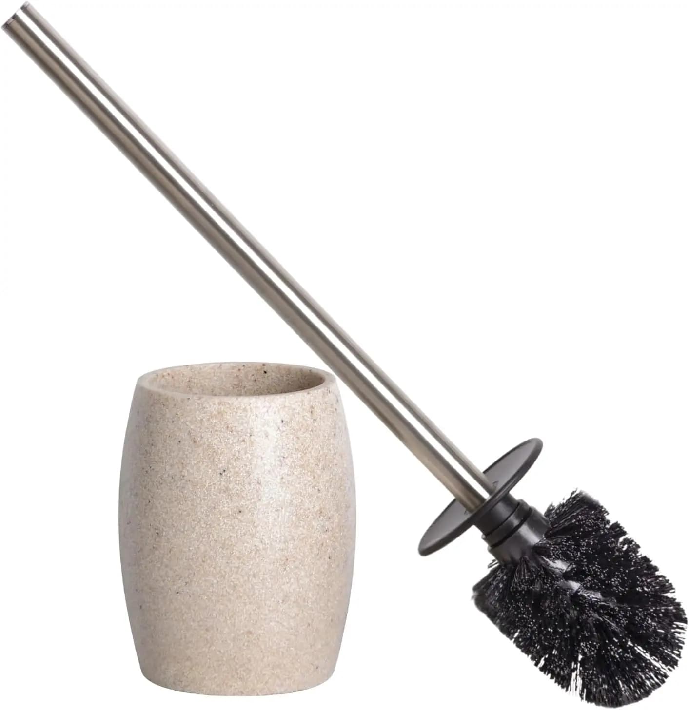 Set di spazzole e porta spazzole per WC beige con manico in acciaio inossidabile, 360 ° Pulizia Profonda, Compatto per Spazi Ristretti