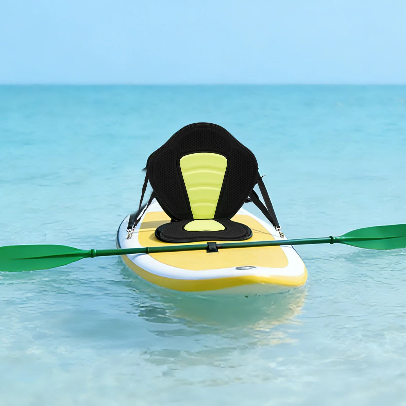 Ergonomic High Back Paddle Board Canoe Seat, Breath Black Mesh Lime Foam Cushion with Adjustable Fixing Straps & Detachable Storage Bag for Kayak Fishing