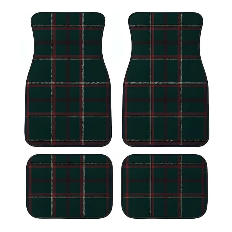 Tappetini per auto con motivo scozzese verde da 4 pezzi, pavimento e moquette per auto in fibra di poliestere antiscivolo, adatti per auto, camion e SUV, auto