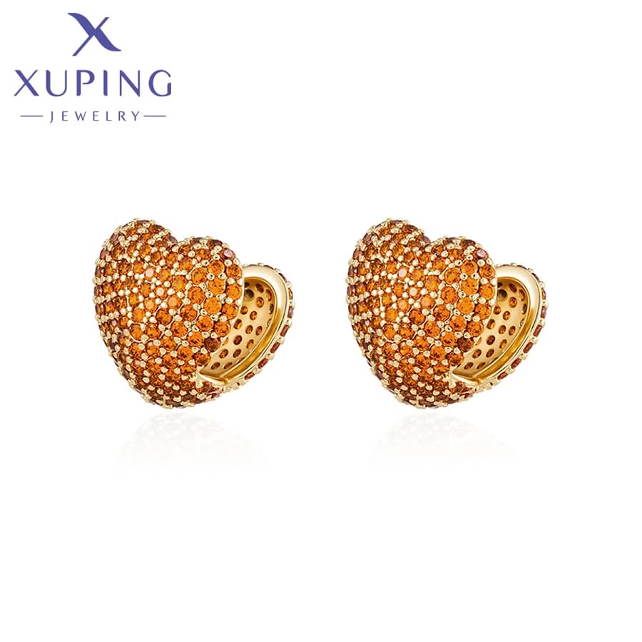 Xuping Jewelry Nuovi Orecchini a Cerchio a Forma di Cuore Placcati in Oro Chiaro per Donne e Ragazze, Regalo di Gioielleria X001132551
