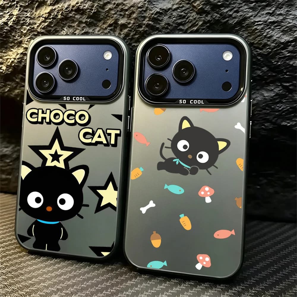Cartoon C-Chococat Phone Case For iPhone 11 12 13 14 15 16 17 E Pro Max Plus Mini Electroplated Silver IMD Laser Black Cover