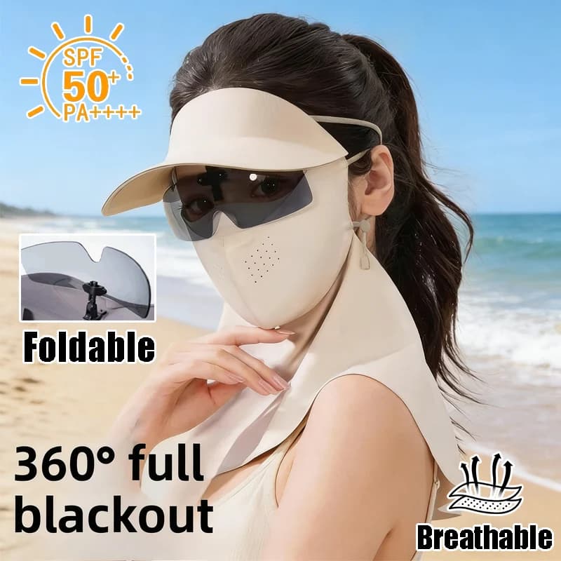 Women's integral sunscreen with integrated glasses, in ice silk, anti-UV, breathable, essential for summer and outdoor use