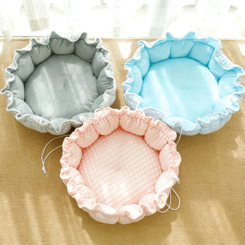 Warm round fur fleece for cats dogs in winter Summer Breathable ice mesh fabric Soft blue pink bed for female cat