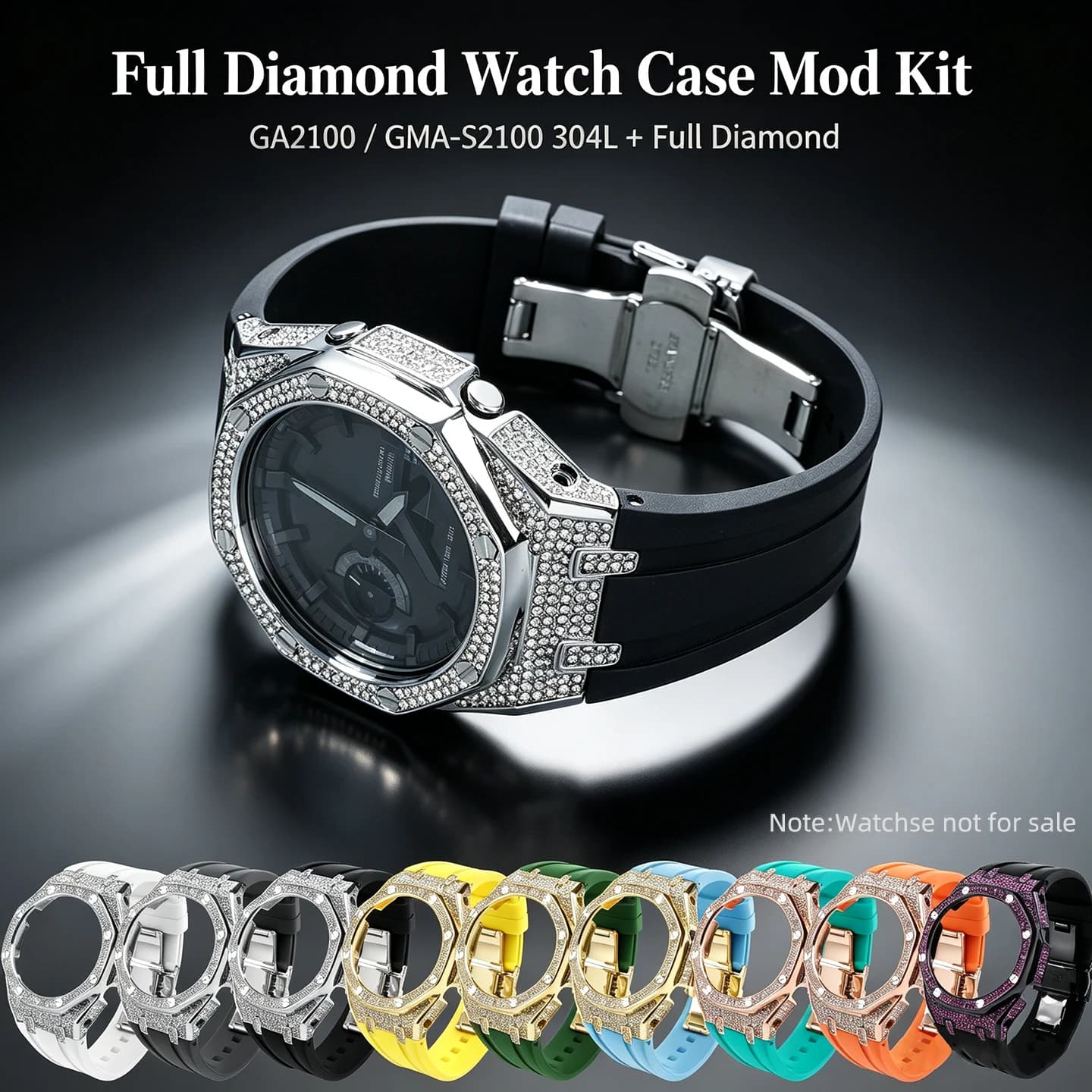 Diamond Starry Metal Case Rubber Strap Mod Accessories For Casio Farm Oak GA2100 GMA-S2100 GA-B2100 Men Women Replacement Kit