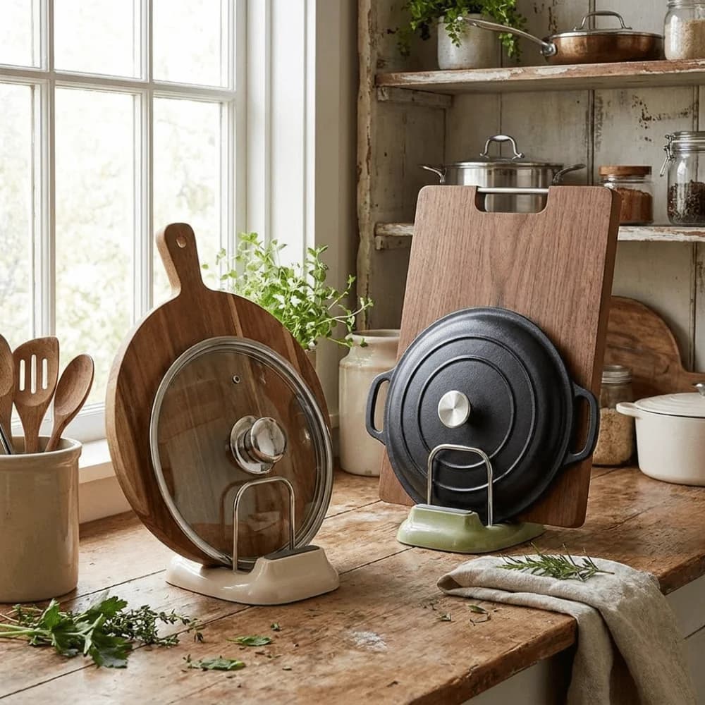 Durable Plastic Pot Lid Rack Anti-slip Space Saving Cutting Board Holder Stable with Sharpener Pot Cover Shelf Pantry