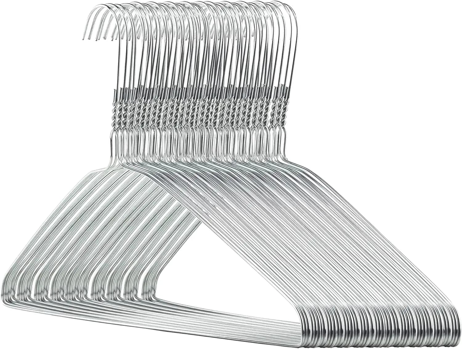 Pack of 50 Silver Metal Hangers, 16 Inches, Soft, Space Saving, Resistant and Anti-rust
