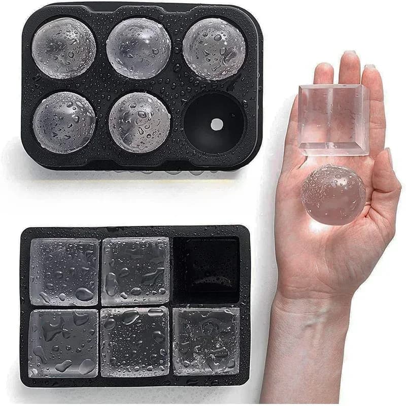 Set di 2 Stampi per Ghiaccio Riutilizzabili in Silicone di Grado Alimentare, per Palline di Ghiaccio e Cubetti Rotondi o Quadrati