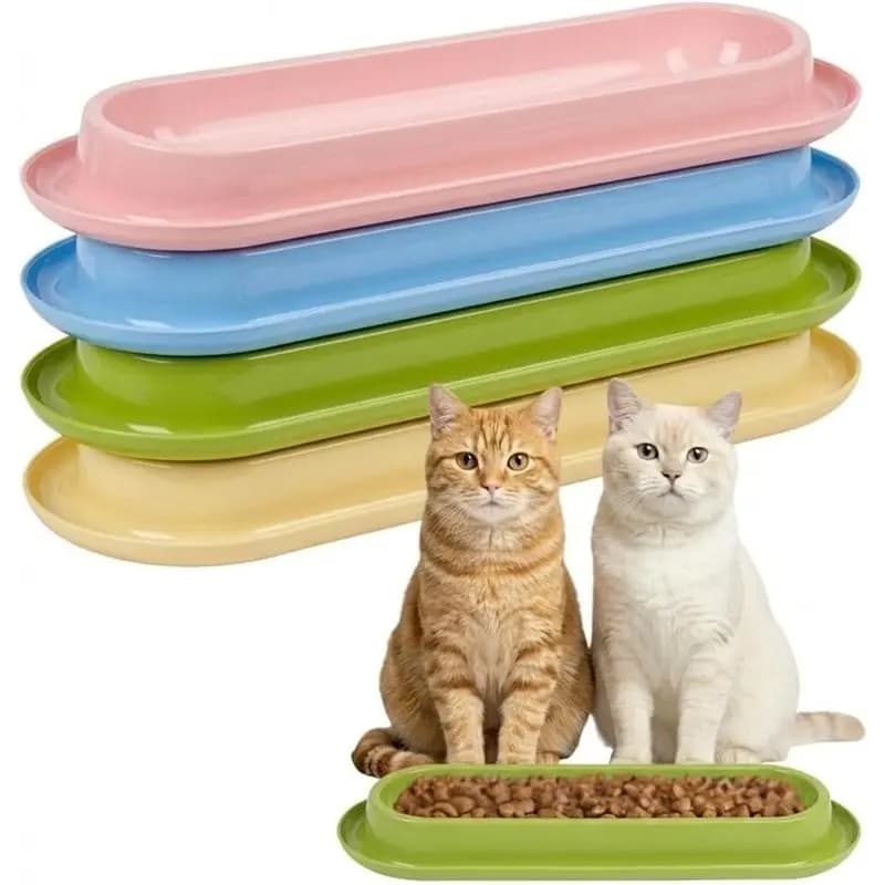 AAAN-Multi-Cat Home 4Pack Long Pet Food Bowls Large Capacity Non-Slip Easy Clean Dishes Indoor & Outdoor Feeding