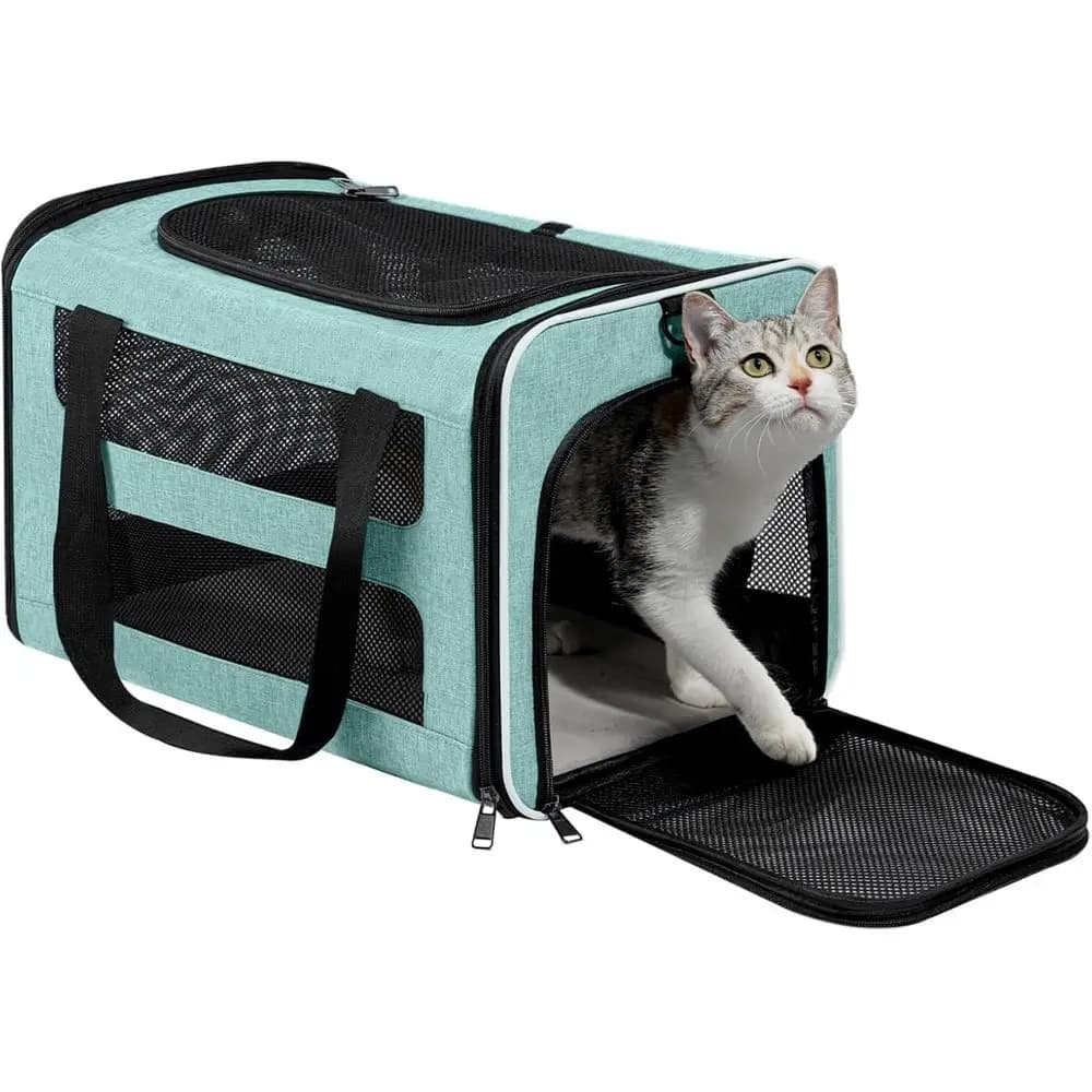 Borsa Trasportino Traspirante in Rete per Gatti e Cani Oltre 7 kg, Gabbia Pieghevole per Conigli in Teal