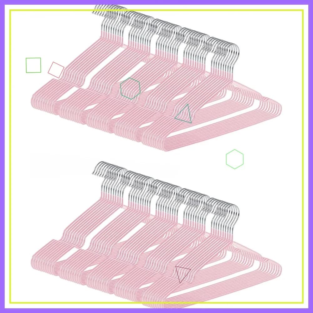 Appendiabiti in metallo ultrasottili, confezione da 100, rivestiti in PVC antiscivolo, salvaspazio per armadi, larghezza 16 pollici per abiti, vestiti e giacche (Rosa)