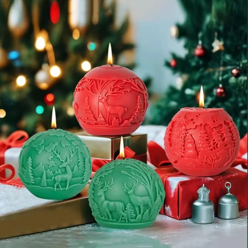 Christmas Ball Candle Mold for DIY Crafts Reindeer Christmas Tree Aroma Stone Diffuser Mold Candle Making Supplies