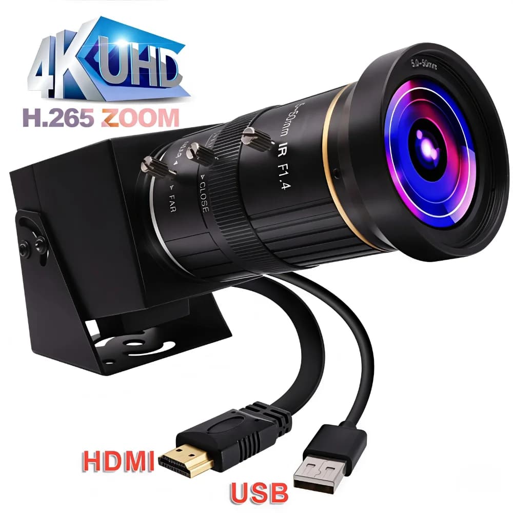 Webcam ELP 4K HDMI USB con Sensore IMX415, Lente Senza Distorsione, H.265 H.264 per Videoconferenze, Compatibile con Zoom Skype OBS