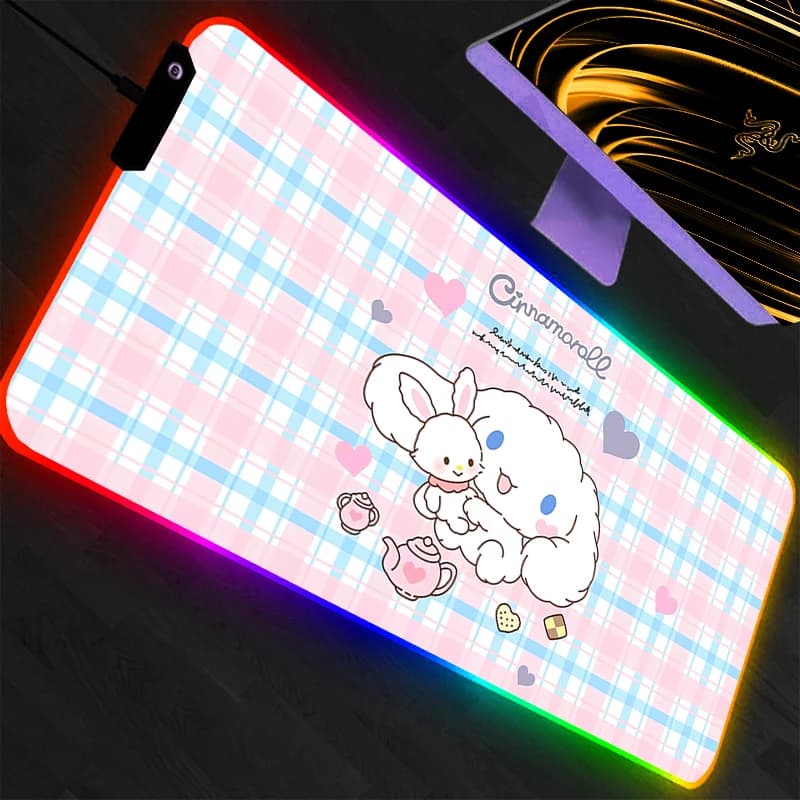 Mouse RGB Sanrio Mat, Gaming Accessories, XXL Mat for PC Desk, Varmilo LED Keyboard, Mousepad Animated