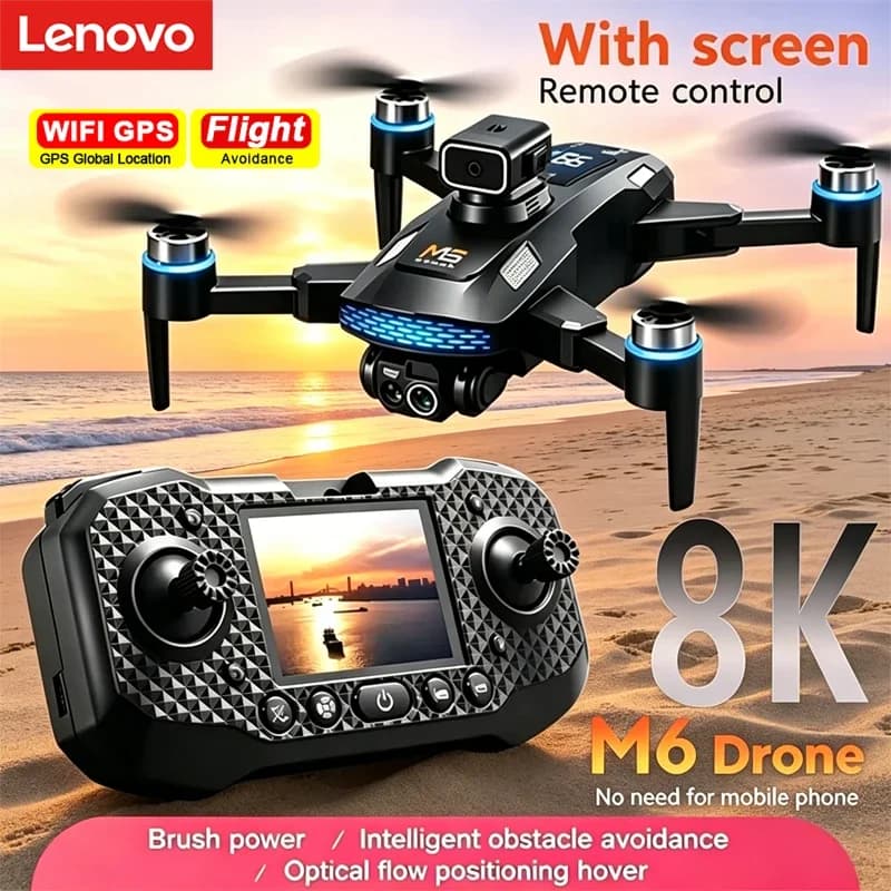 Drone Lenovo M6 con Telecamera Professionale 8K HD, WIFI 5G FPV, Video 4K, Telecomando con Schermo, Quadricottero RC