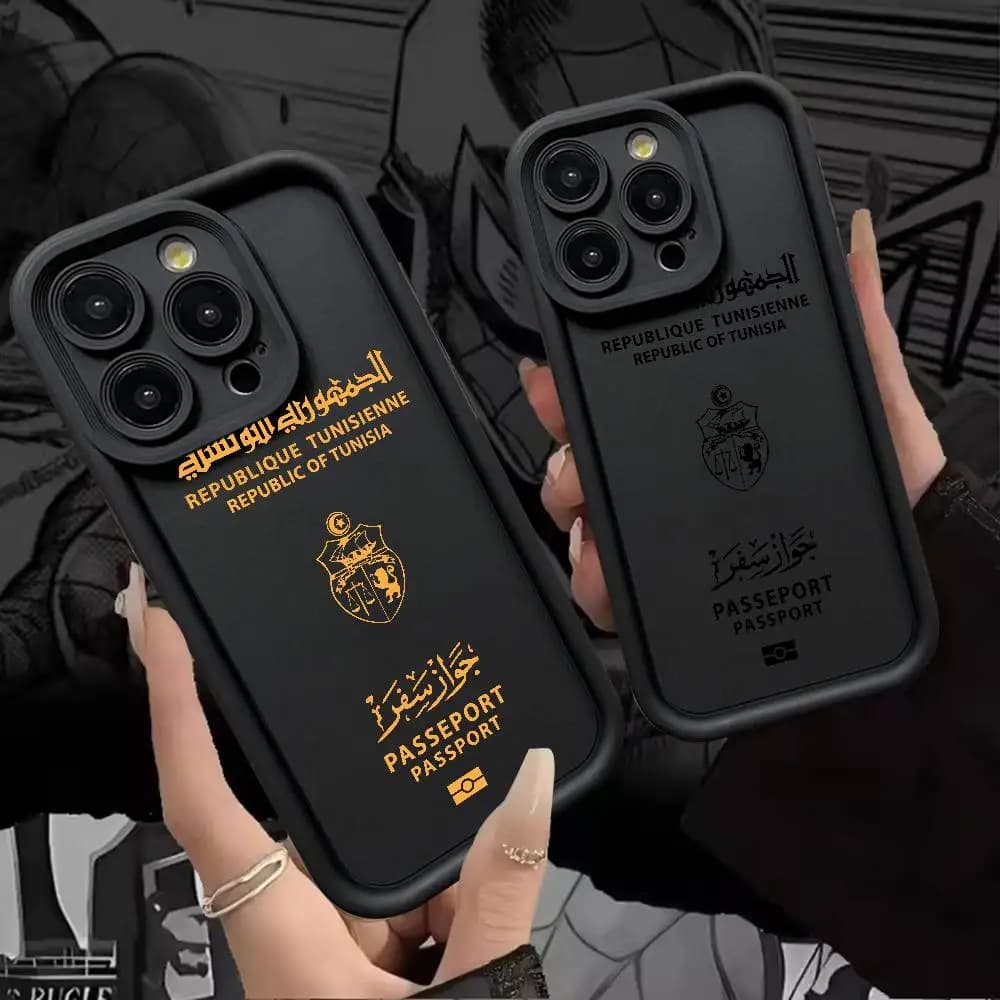 Cover Morbida per iPhone 16 15 14 Plus 13 12 11 17 Pro Max Pro con Design Passaporto Tunisia