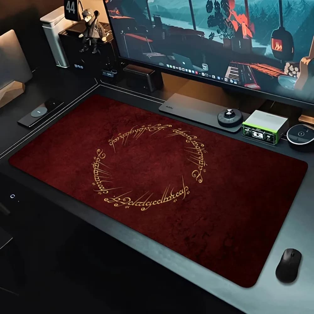 Tappetino per Mouse da Gaming Vintage con Motivo Rosso e Oro, Base Antiscivolo in Gomma, Bordo Cucito, per Ufficio, Laptop e Tastiera