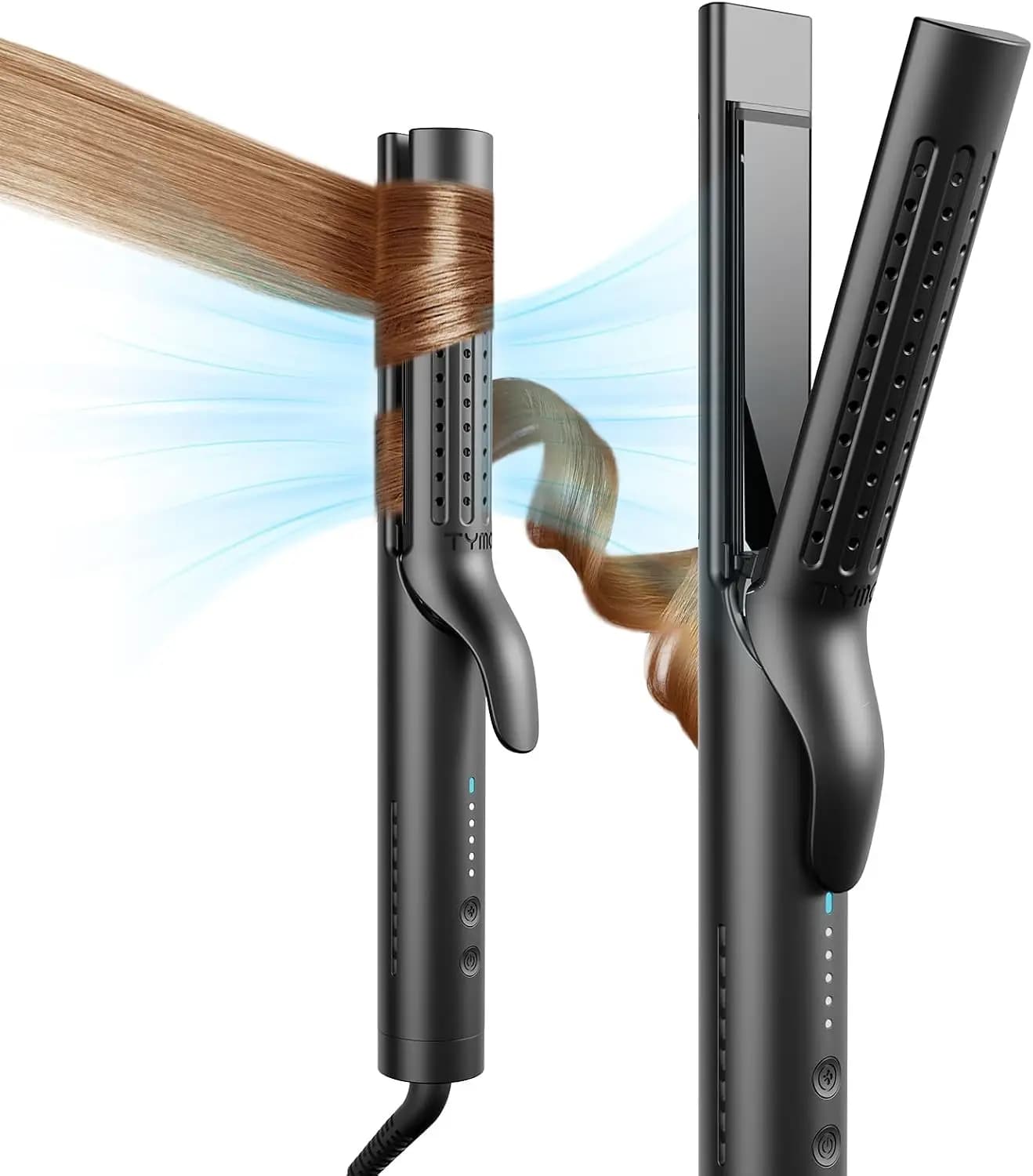 2-in-1 Hair Straightener and Curler, 1.25" Curling Wand, Dual Voltage for Travel, 5 Temps, Black