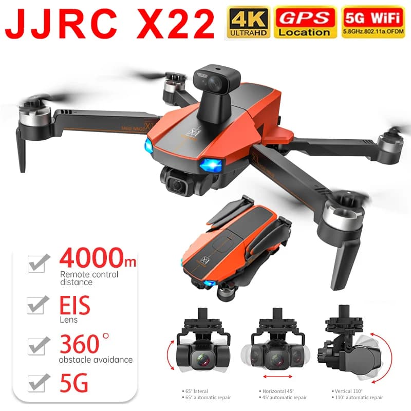 JJRC X22 RC Drone con giunto cardanico a 3 assi professionale 4K HD EIS fotocamera GPS 5G WIFI ripetitore 4KM FPV distanza VS SG906 MAX2 Beast 3E