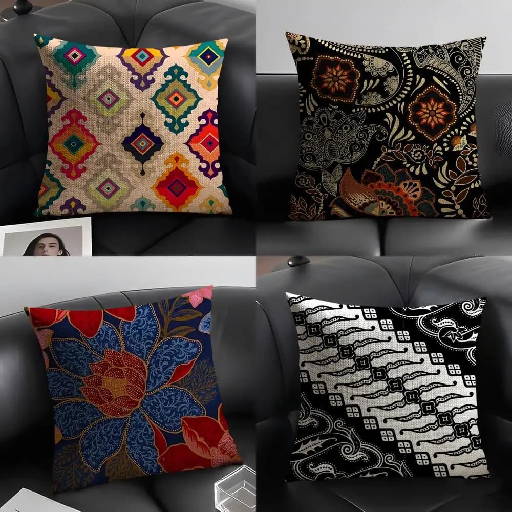 Fodere per cuscini in lino con stampa batik classica, 2 pezzi, per decorare divani, casa, auto e sedie.