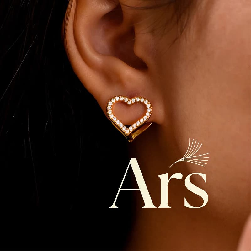 Ars Stainless Steel Heart Stud Earrings for Women 18k Gold Plated Double-sided Earring Shiny Zircon Earring Minimalist Earrings