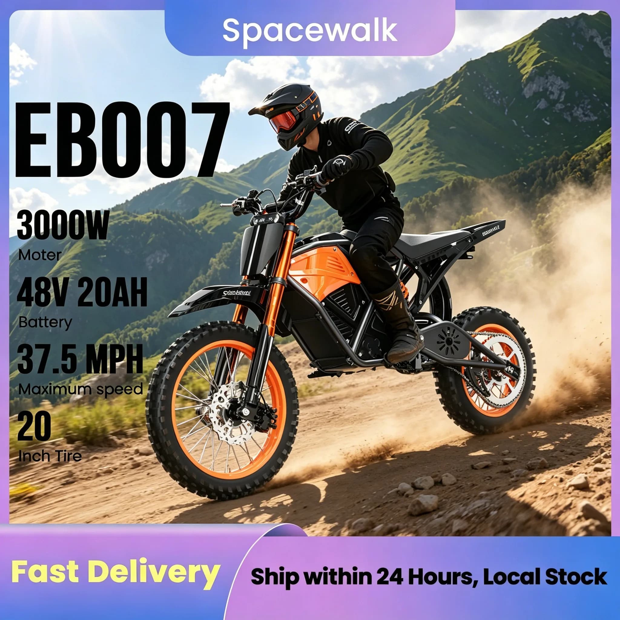 Moto Elettrica Spacewalk per Adulti/Adolescenti, Motocicletta Elettrica 48V 3000W con Pneumatici Fat da 14"/12", 37.5MPH 60 Miglia di Autonomia