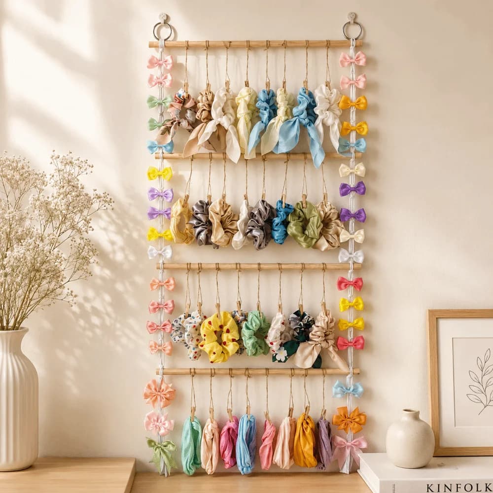 Porta Accessori per Capelli Creativo in Stile Boho, Organizzatore per Fermagli e Fasce Intrecciato a Mano Salvaspazio