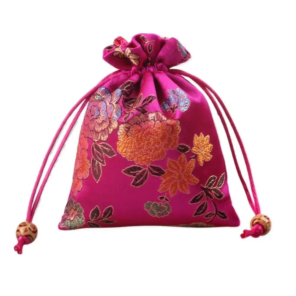 Borsa con coulisse in tela con ricamo floreale, portamonete, sacchetto per caramelle, borsa a mano, stile etnico, stile cinese, piccolo portafoglio