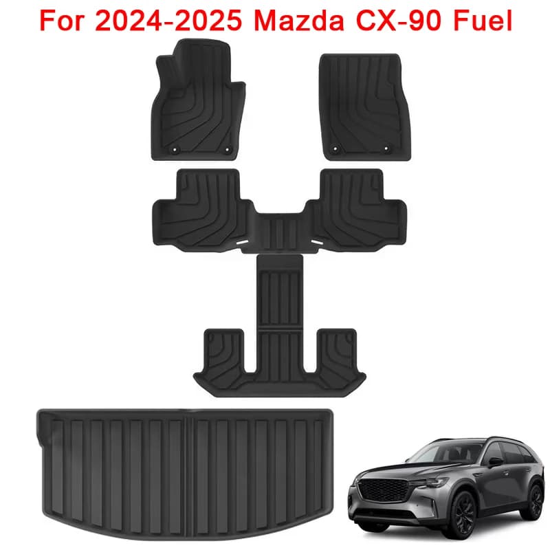 Tappetini Auto per Mazda CX-90 2024 2025, Tappetini in TPE per 6/7/8 Posti, Impermeabili, Rivestimenti per Pavimento e Bagagliaio