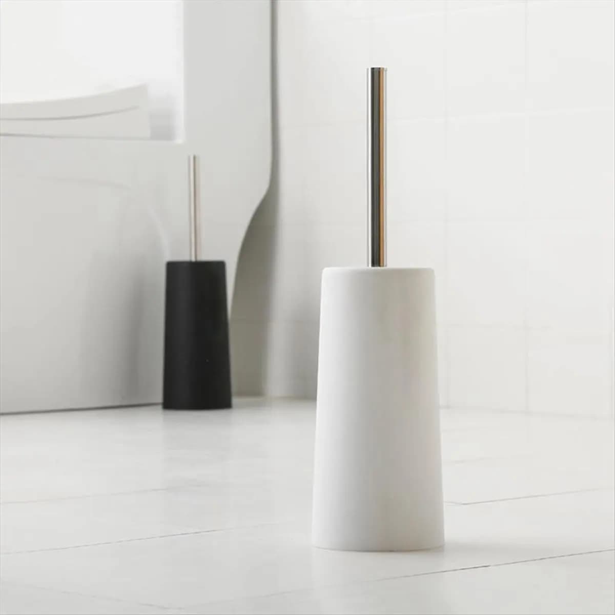 HITL Set Spazzola per WC e Supporto, 2 Pezzi, con Manico Lungo in Acciaio Inox 304, Spazzola per WC Nera