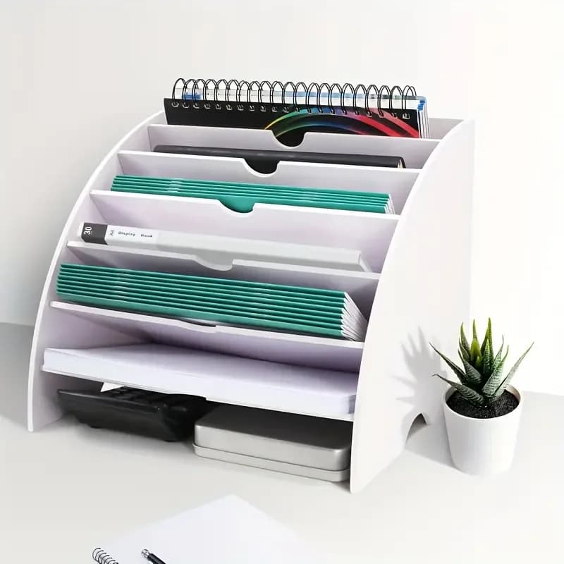 Organizzatore da scrivania bianco a 7 livelli, porta documenti A4 per ufficio e scuola