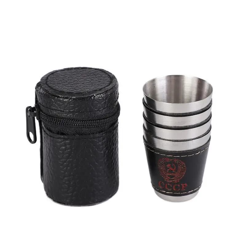 4 pz/lotto 30ml tazza da campeggio stoviglie da esterno tazze da viaggio tazze da acqua tazza da birra per vino in acciaio inossidabile Picnic in pelle PU escursionismo spiaggia