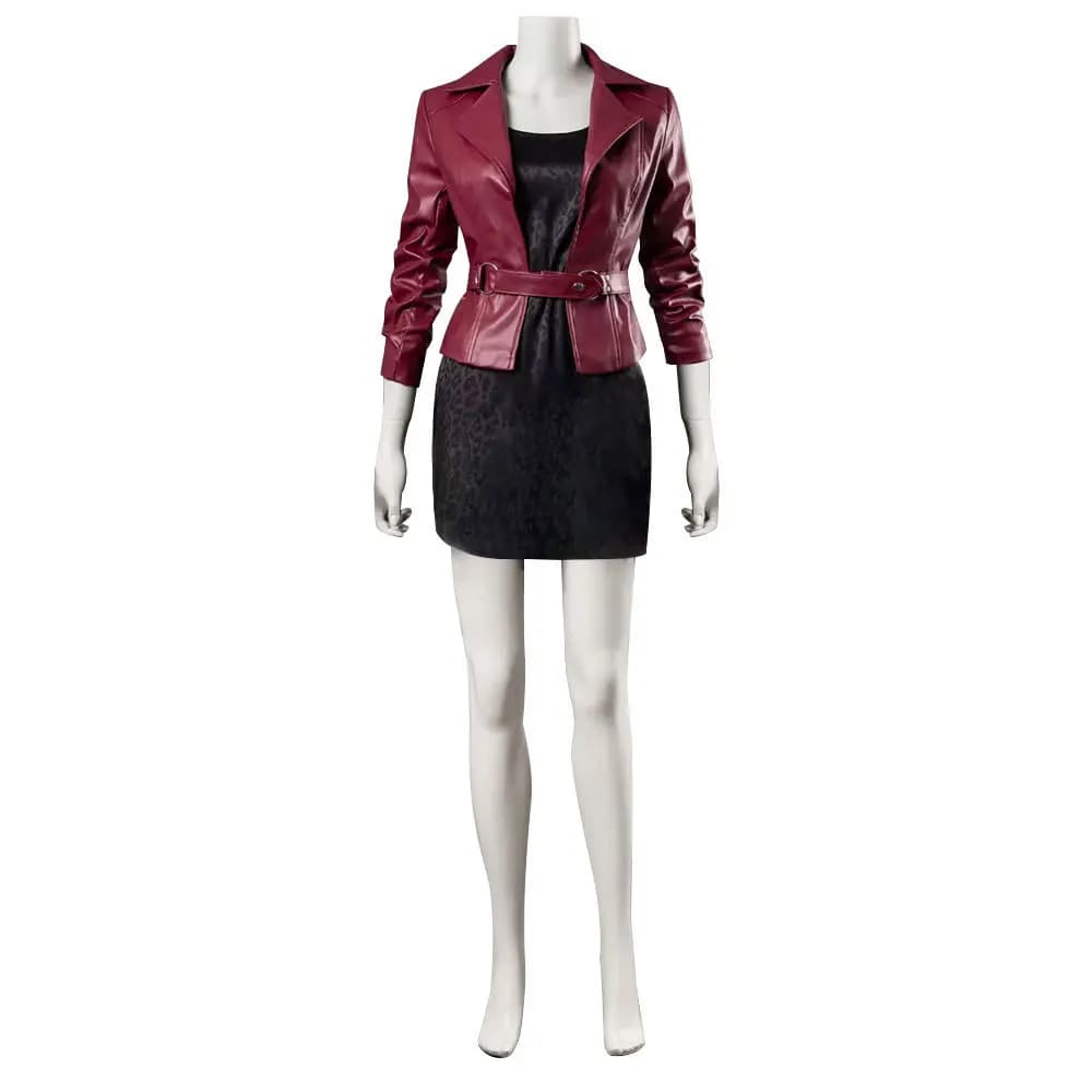Costume da Donna Maria Cosplay, Giacca Rossa in PU, Abito per il Gioco Silent Hill, Vestito Nero per Halloween e Carnevale