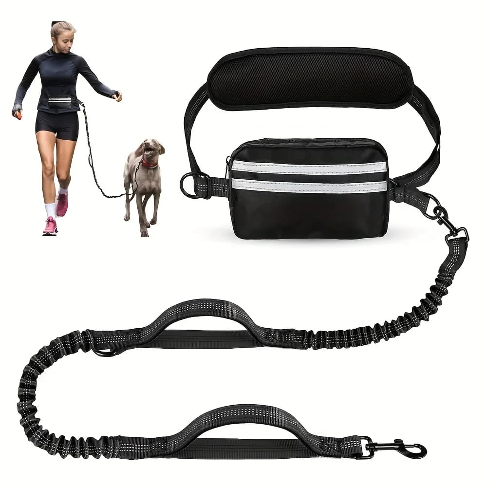 Guinzaglio per Cani Resistente con Cintura e Tasca con Cerniera, Guinzaglio Elastico Riflettente Anti-Shock per Cani Piccoli, Medi e Grandi