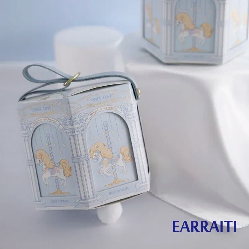Confezione regalo da 10 pezzi Confezione Baby Shower Bomboniere per bambini Snack Cibo Caramelle Scatole per biscotti Blu Rosa Carosello Sposa Forniture per feste