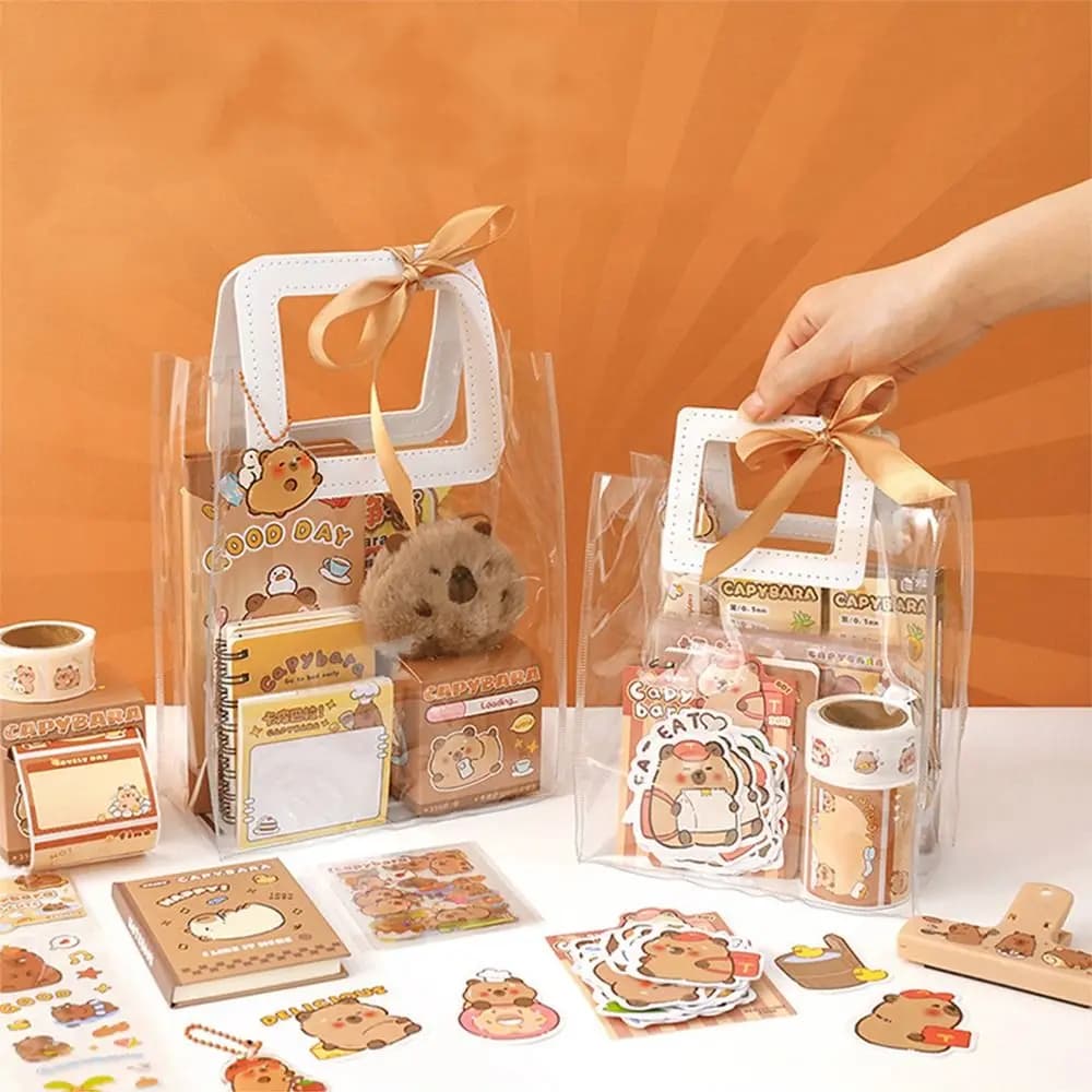 70/73/105 pz Cartoon Capybara Set di Cancelleria Capybara-a tema Kawaii Capybara Sticky Notes Peluche Bambola con Borsa in PVC