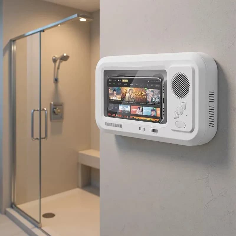 Waterproof Touch Screen Phone Holder With Bluetooth Speaker Portable Bathroom Wall Mount Bracket For Shower Video Watching
