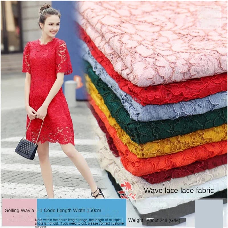 Lace Fabric By The Yard for Sewing Wedding Dresses DIY Clothing Skirts Non Elasticity Hollow Flower Wave Black White Blue Plain