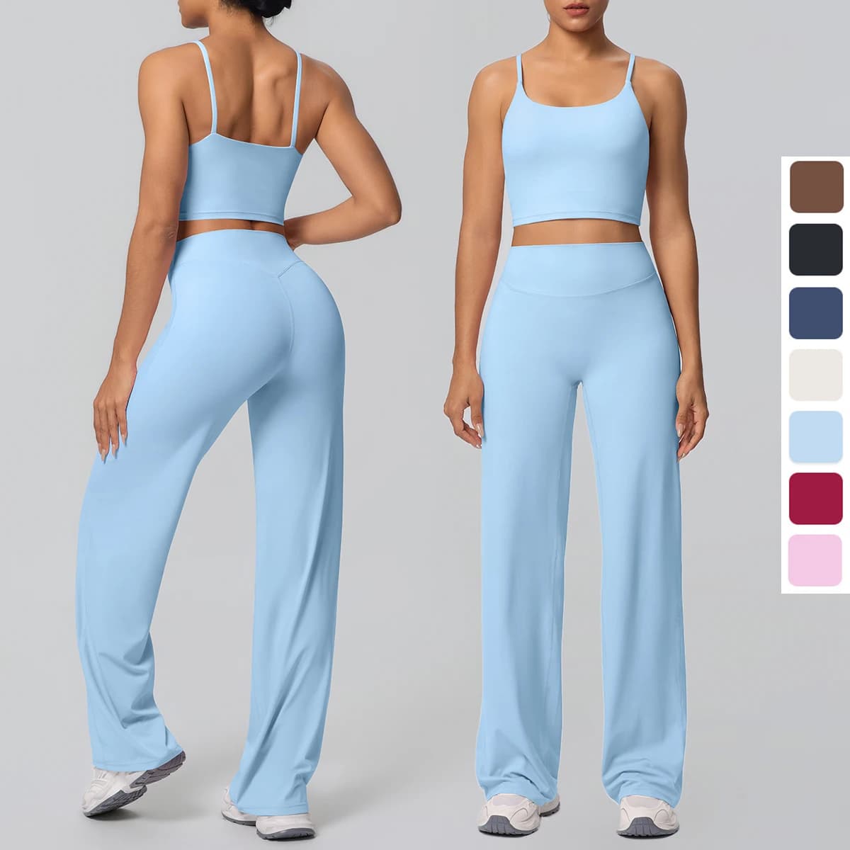 Fast Drying Women's Gym Sportswear Yoga Set, Bra with Strap Sexy Without Backrest With Padding On The Chest, High Life Wide Leg Pants Set