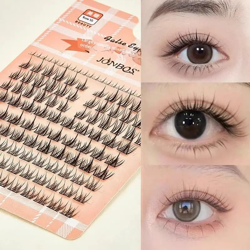 Natural and Voluminous Finte Eyelashes, 3D Striped Eyelashes with Natural Effect, Faux Eyelashes with Transparent Headband, D Curve