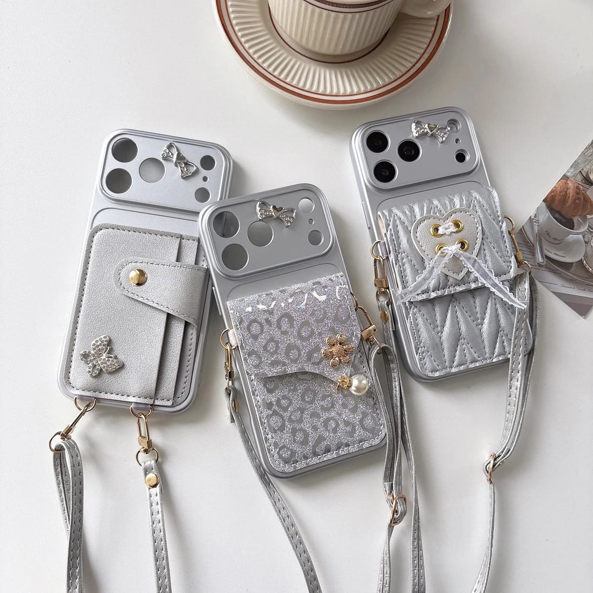 Silver Leopard Card Pocket Wallet Strap Phone Case For Honor 600 400 Pro 200 90 Smart 70 Lite Magic 8 7 6 5 4 Lite 5G Rope Cover