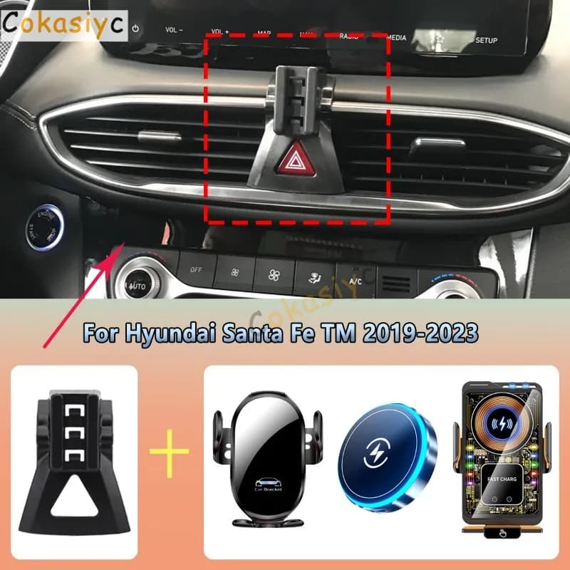 Supporto per telefono da auto con fissaggio all'aria condizionata per Hyundai Santa Fe TM 2019 2020 2021-2023, caricabatterie wireless per auto, accessori.