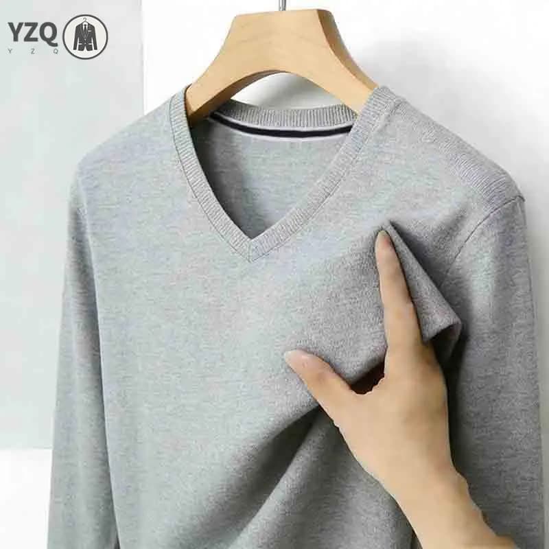 Maglione da Uomo Grigio Chiaro con Scollo a V e Maniche Lunghe, Facile da Trasportare e Curare, Pullover Elegante per il Business