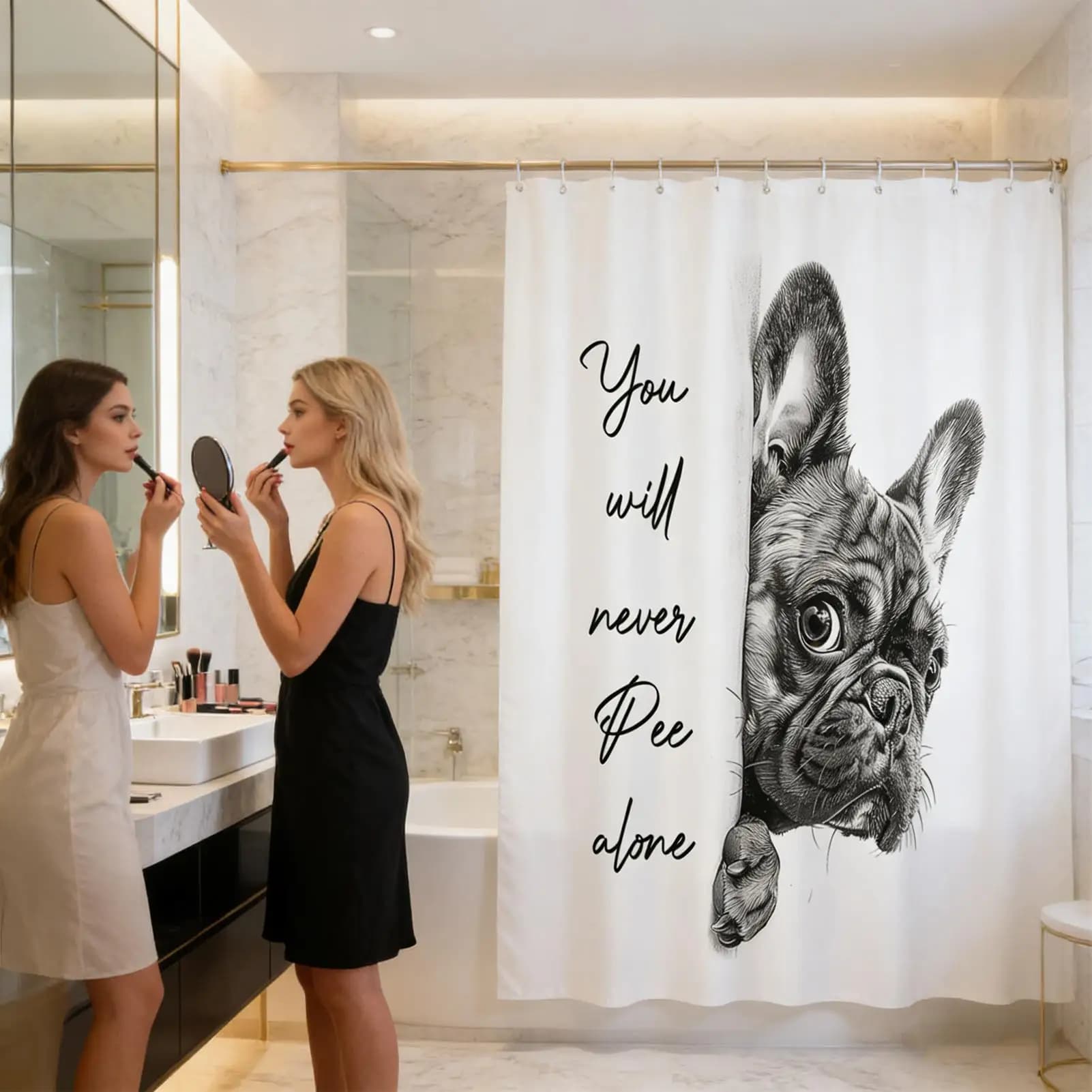 Tenda da doccia moderna con ganci, motivo divertente con animali, tenda da doccia in tessuto impermeabile, rivestimento per bagno.