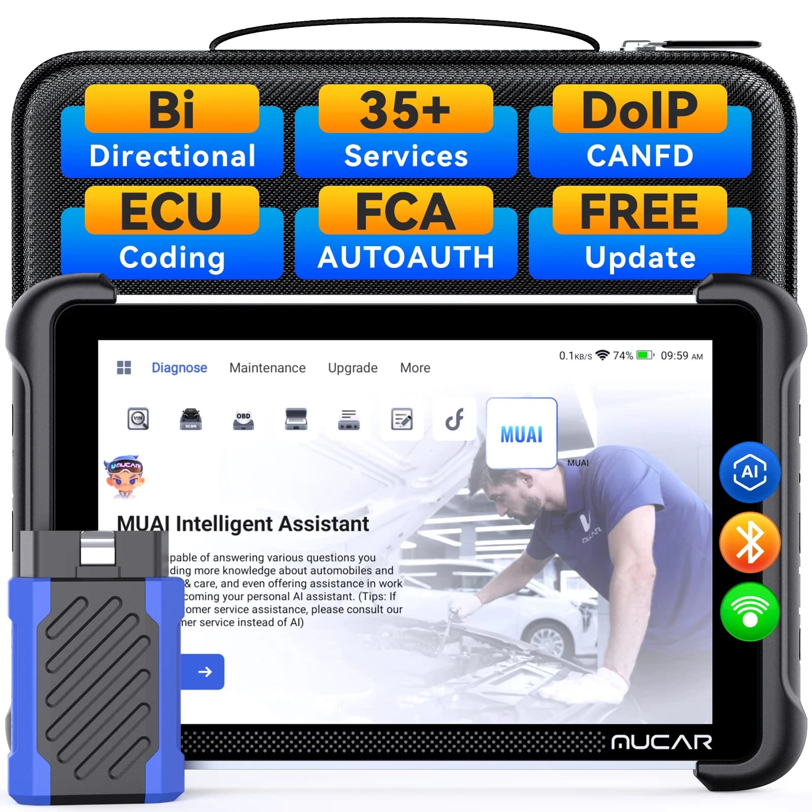 MUCAR 892BT Strumento Diagnostico Auto AI per Programmazione Chiavi e Codifica ECU Bidirezionale, CANFD DOIP, 35 Reset Sistemi, Scanner OBD2
