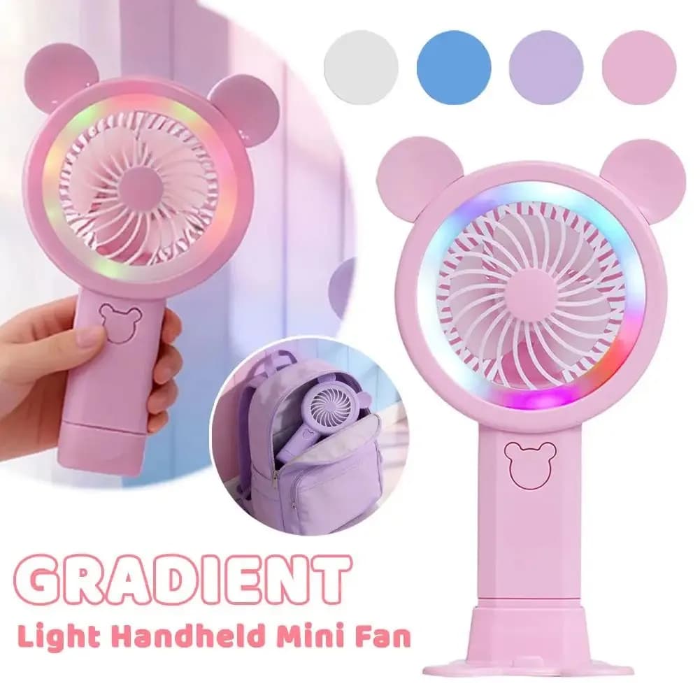 Nuovo Ventilatore Portatile 2026 con Luce Gradiente, Mini Ventilatore da Tavolo Silenzioso con Orecchie Rotonde Carine, Piccolo Ventilatore Elettrico Verticale Portatile per Bambini