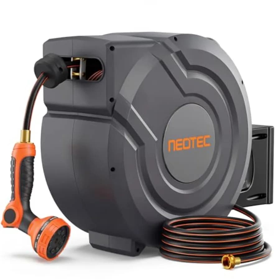 Avvolgitubo da Giardino Retrattile a Parete per Impieghi Gravosi, 27,4 m x 1,6 cm, con Rotazione a 180°, Resistente ai Raggi UV e Ritorno Automatico Lento