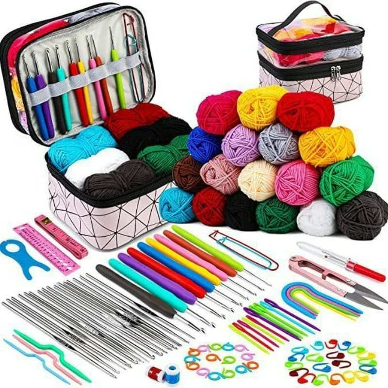 105 Pcs Crochet Kit Beginners Crochet Hook Set DIY Hand Woven Needle Thread Tools Including Yarn Storage Bag TPR Crochet Set
