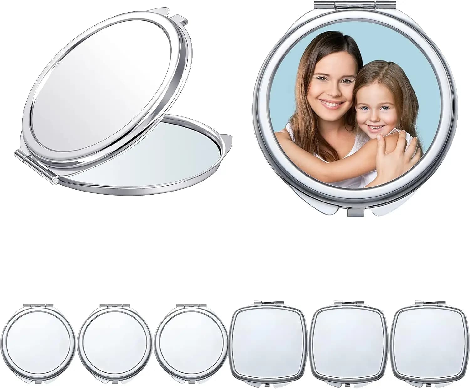 10pcs Sublimation Blanks Compact Mirror Transfer Folding Pocket Makeup Double Sided Handheld Mirror Sublimation for Purse Travel
