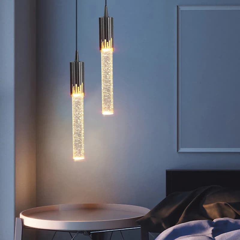 Illuminazione creativa moderna Lampada a sospensione a led in cristallo Comodino Sala da pranzo Soggiorno Ristorante Lampadario Lampada a sospensione nera oro