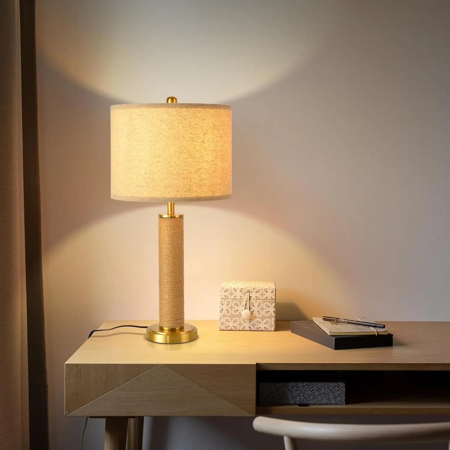 Lampada da Tavolo Boho per Camera da Letto, Lampada da Comodino con Controllo Touch e Base in Ottone Dorato, Lampada da Scrivania Rustica per Cucina, Comodino